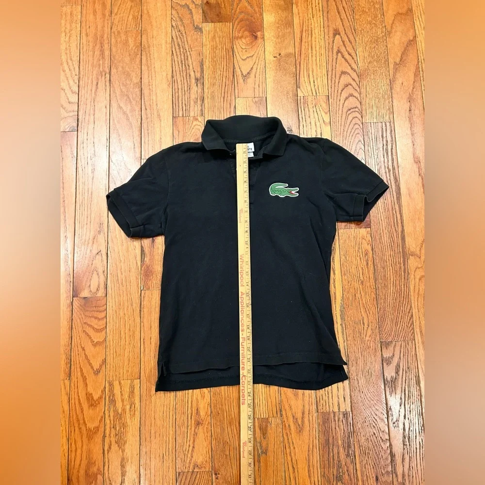 Vintage Lacoste Polo Shirt Size 3 Black Cotton Short Sleeve Big Croc Peru France - Picture 5 of 8